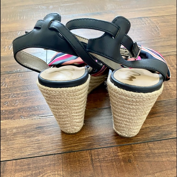 Sam Edelman Shoes Wedge Heels Aubrey Bow Stripe 6.5 Hot Pink Espadrille Peep Toe - Picture 5 of 6